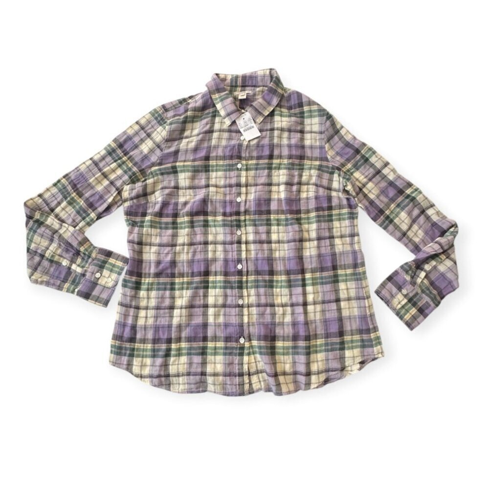 J.Crew Plaid Stretch Cotton Shirt, Size 14, Purple, New with tag